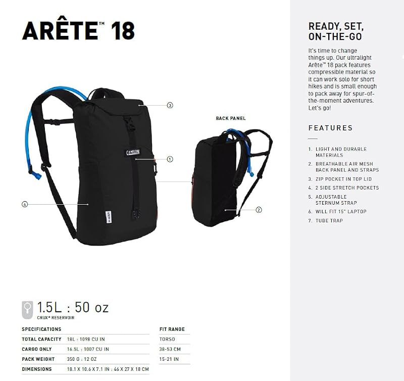 CamelBak Arete 18 Hydration Backpack with 50oz Crux Reservoir - Black