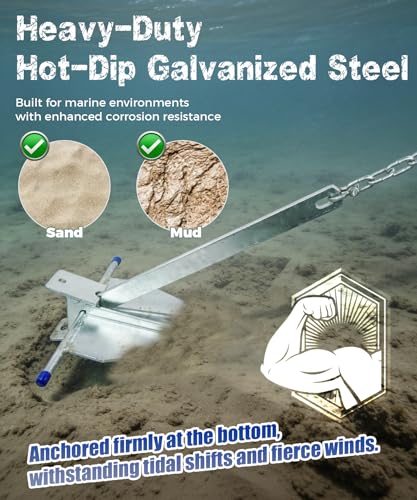 10 lb Galvanized Boat Anchor Kit with Chain Rope & Shackles for 16-26 ft Boats - Heavy Duty