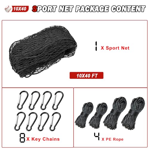 10x40 FT Heavy Duty Baseball Softball Backstop Nets for Sports Practice & Safety