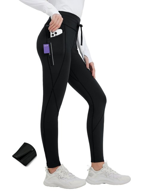 baleaf Fleece Lined Leggings for Women with Pockets Thermal Leggings High Waisted Waterproof for Cold Weather Winter Snow Pants Black M