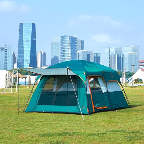 KTT Green New Large Family Tent 8-10-12-14 Person Waterproof 2 Rooms 3 Doors