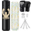 Black 4FT Filled Punching Bag for Adults with Gloves and Accessories