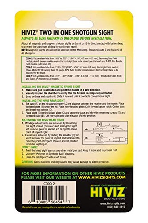 HIVIZ Combo Pack, Front and Rear Sights (Fits Shotguns with Vent Ribs 7/32"- 21/64")