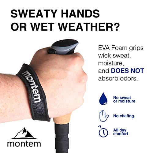 Montem Ultra Strong Black Trekking Poles 2-Pack with EVA Foam Grips, Adjustable & Lightweight