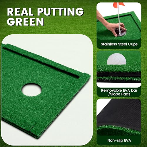 FARROLL Indoor/Outdoor Putting Green Mat with EVA Ball Stop Strips - Practice Golf