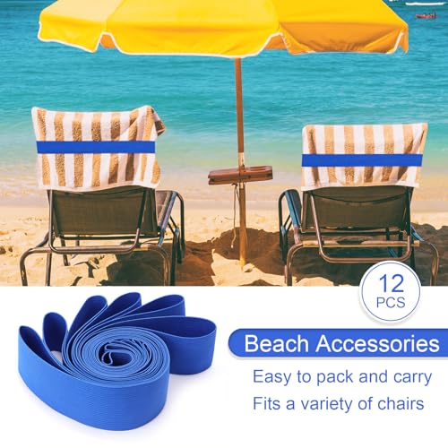 Jexine 12 Pcs Blue Towel Bands Clips for Beach & Cruise - Stretchable Chair Straps