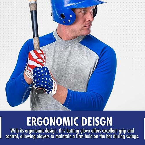 American Flag Batting Gloves for Youth & Adults - Patriot Style, Medium (Adult)