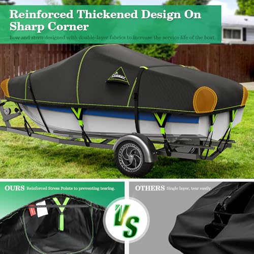 Heavy Duty Waterproof Boat Cover for 17-19ft V-Hull and Fish & Ski Boats