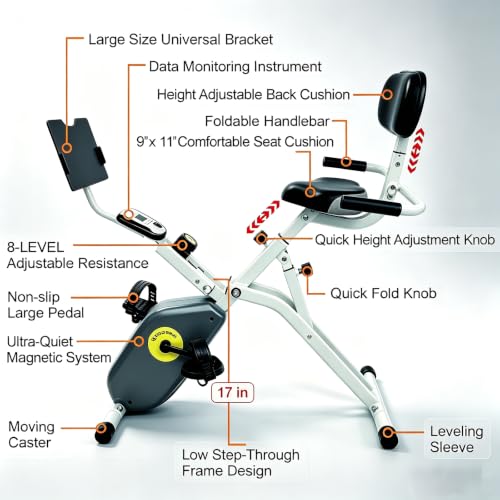 Foldable Magnetic Recumbent Exercise Bike - Quiet, Adjustable Resistance, Compact Cardio Equipment