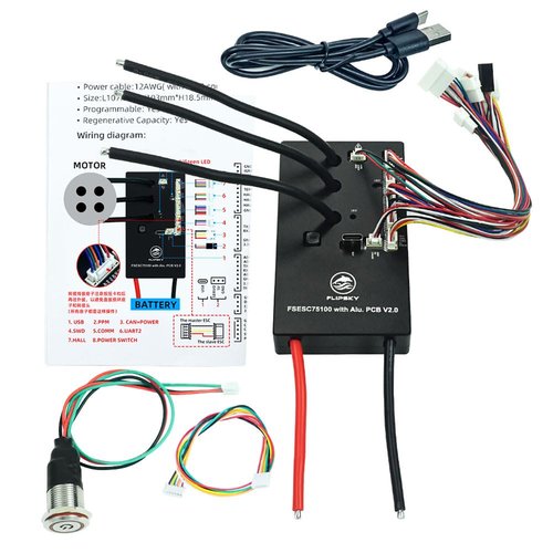 FLIPSKY 75100 V2.0 with Aluminum PCB with Power Switch Button Based on VESC for Electric Skateboard/Scooter/Ebike Speed Controller, 103*58*18.5mm, Black
