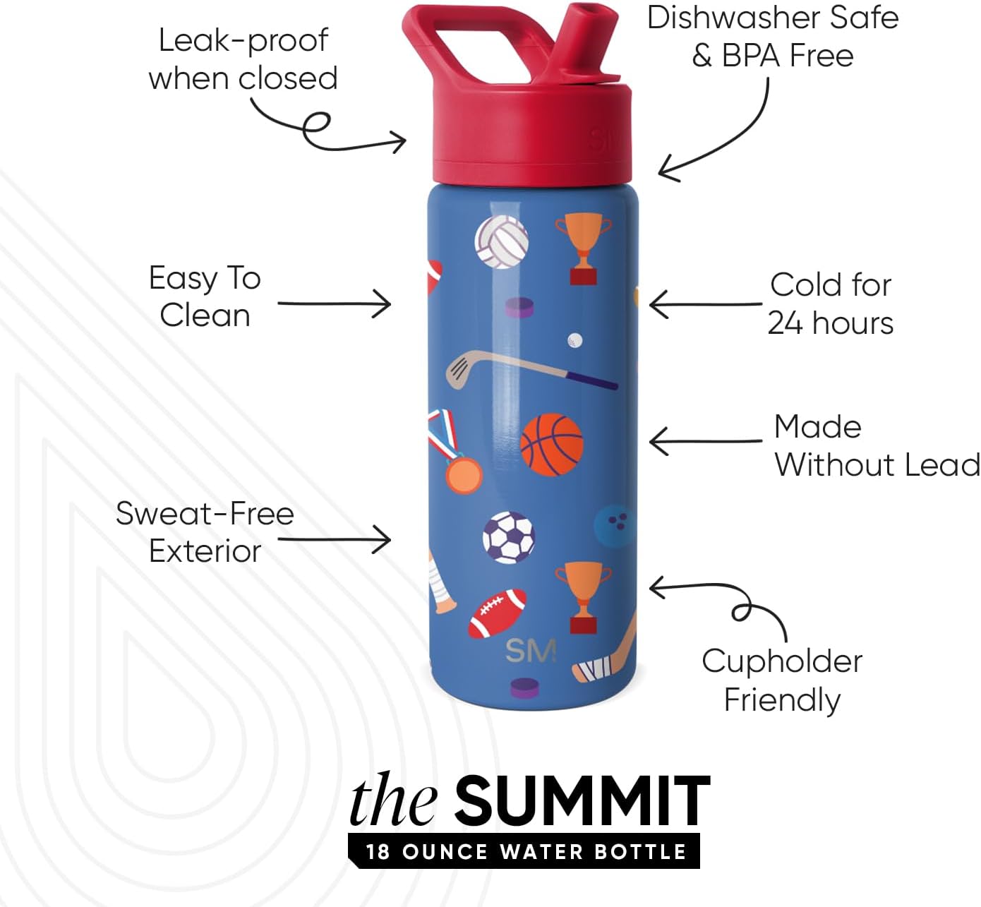 Simple Modern Kids Summit Water Bottle - 18oz Insulated Stainless Steel Tumbler with Straw Lid | Sports Balls Design