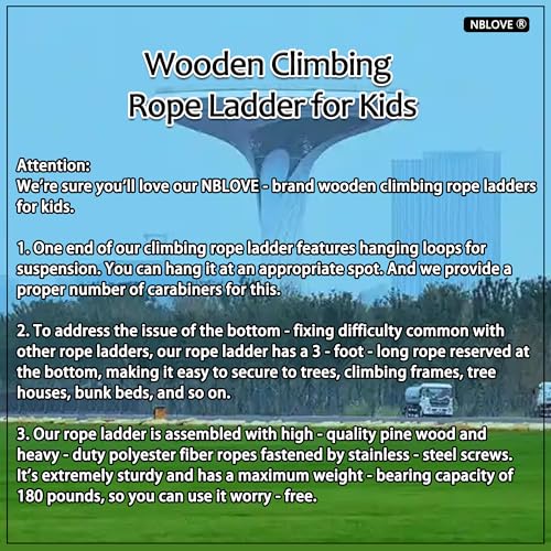 Kids Rainbow Wooden Rope Ladder Set1 3-Interlinked Natural Wood Climbing Accessory