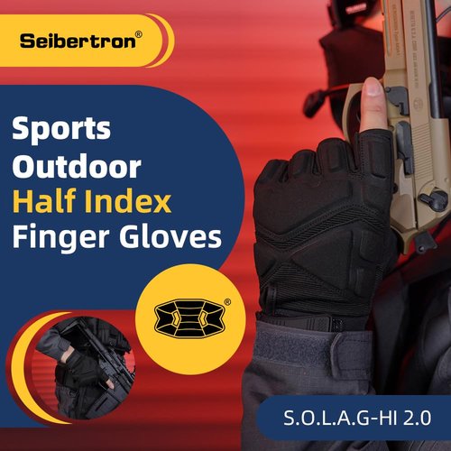 Seibertron S.O.L.A.G-HI 2.0 Half Index Finger Tactical Gloves - Versatile Gloves for Outdoor Activities, Including Cycling, Motorcycle Riding, and Climbing Black L