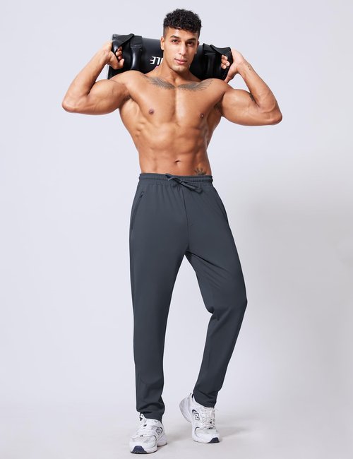 VGVB Mens 4 Pack Athletic Sweatpants Workout Running Sweatpants Gym Joggers Pants with Zipper Pockets,Large