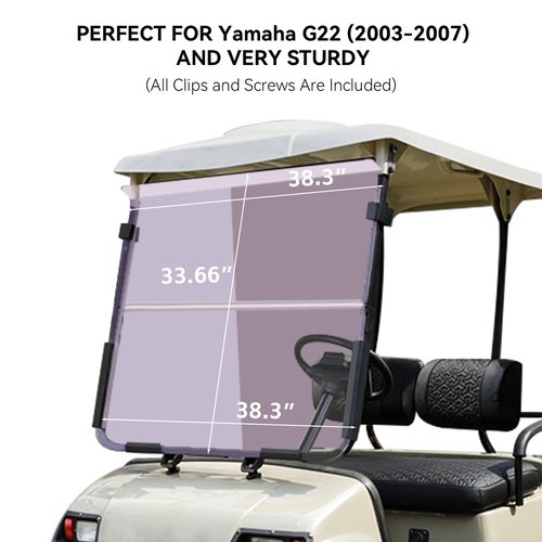 VPAHub Flip Flop Compact Golf Cart Windshield for YAMAHA G22, Tinted Color, 3/16" Thickness, Fits YAMAHA G22 (2003-2007)