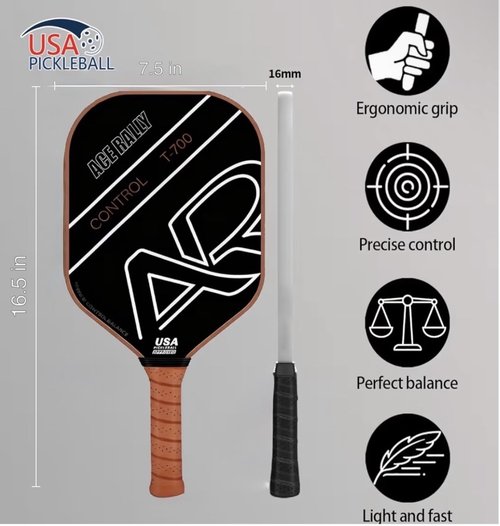 AceRally Pickleball Paddles (Set of 2) | T700 Carbon Fiber Face with Enhanced Spin & Control | 16mm Polymer Honeycomb Core | Includes 4 Balls & 2 Covers