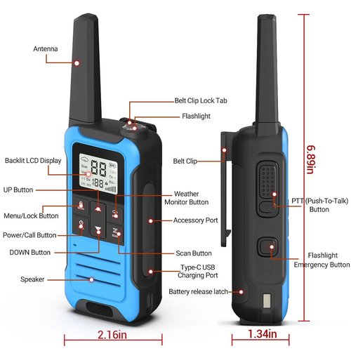 Walkie Talkies Long Range for Adult, 4Pack Rechargeable Baofeng Walkie Talkie FRS Two Way Radio 1400mAh Li-ion Battery ，USB-C Cable， NOAA with Flashlight for Camping Family
