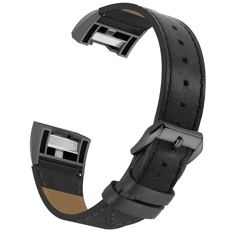 Leather Band for Fitbit Charge 2 - Simpeak Genuine Leather Wrist Strap, Black