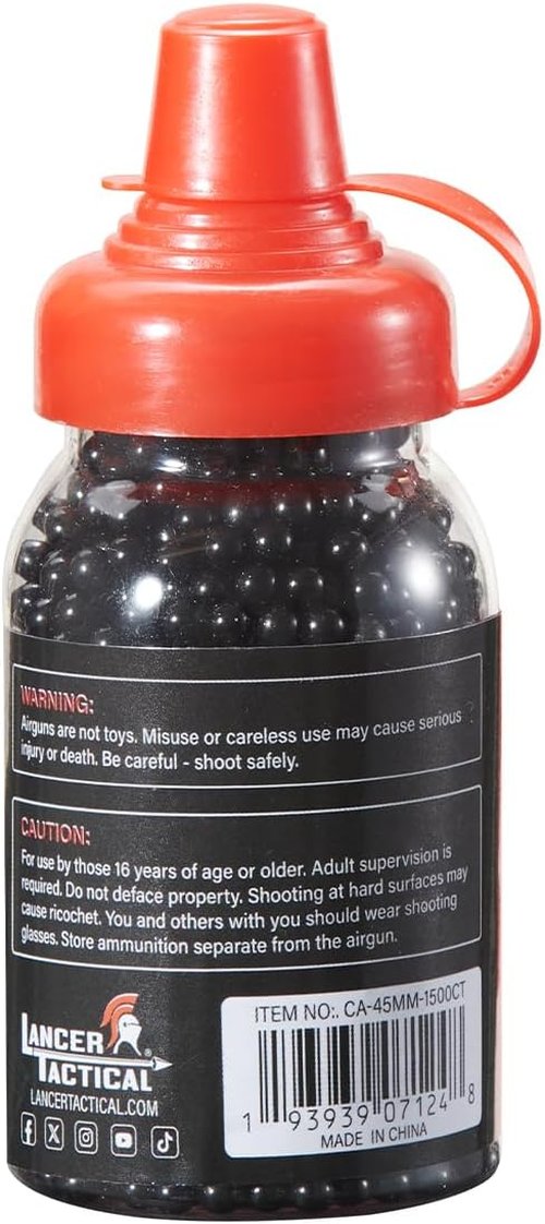 Lancer Tactical Steel BBs - 4.5mm / .177 Cal Anodized Black Finish | 1500 Count Pack