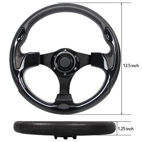 Universal EZGO Steering Wheel with Black Aluminum Frame Golf Cart Steering Wheel for Yamaha Club Car DS and Precedent Tempo, RXV & TXT