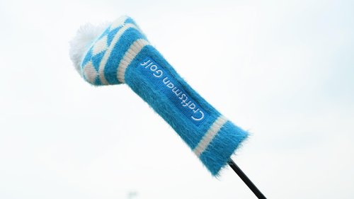 Craftsman Golf Knit Blue and White Diamond Pattern Pom Pom Driver Head Cover Headcover for Callaway Mizuno Cobra Taylormade