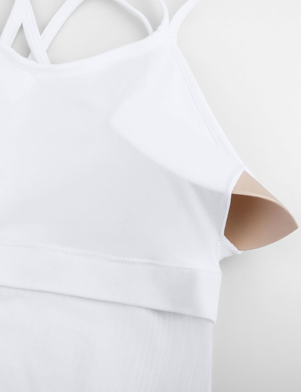 Skiennix Seamless Ribbed Workout Tank - Built-In Bra, V Neck Crisscross Back Yoga Top for Women