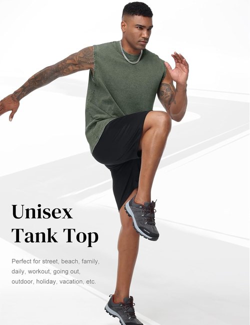 Flygo Men's Sleeveless Workout Tank Tops - Acid Wash Cotton Muscle Tees for Gym & Running