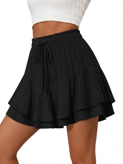 BETTE BOUTIK Flowy Shorts for Women Ruffle Skorts Cute Mini Skirts Country Concert Outfits Coastal Cowgirl Tennis Skort Black Medium