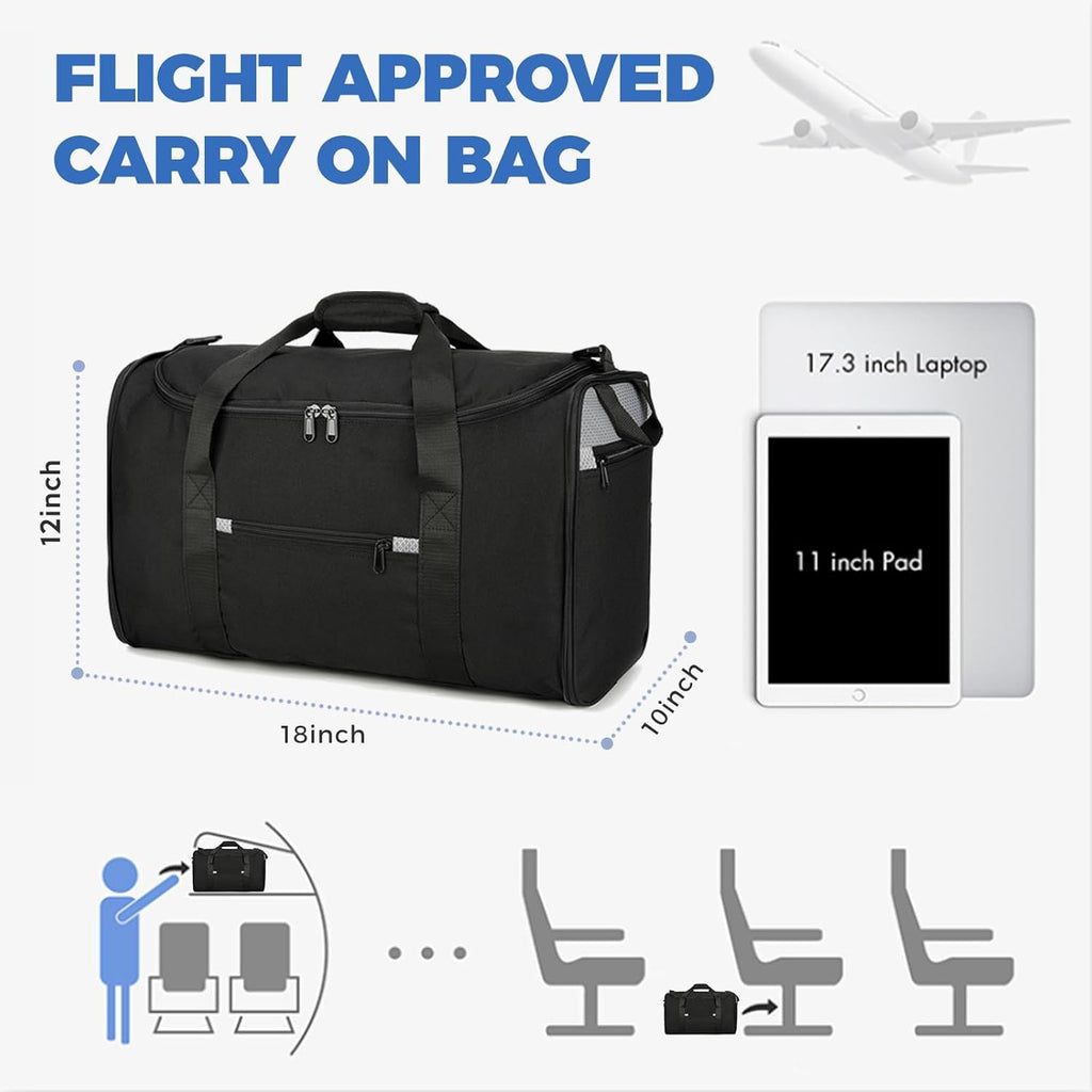 Skiennix 18-Inch Small Gym Bag - Foldable Black Duffel for Travel & Airplane Carry-On