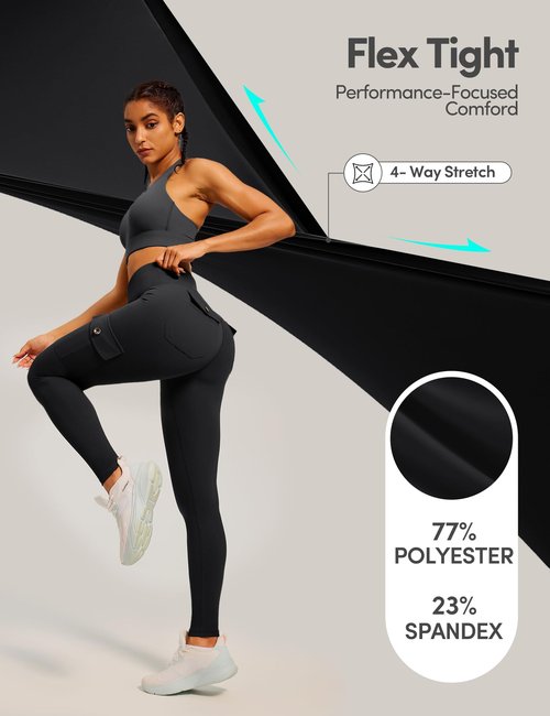 IUGA Butt Lifting Leggings for Women High Waisted Workout Cargo Leggings with Pockets Gym Yoga Pants Tummy Control Black
