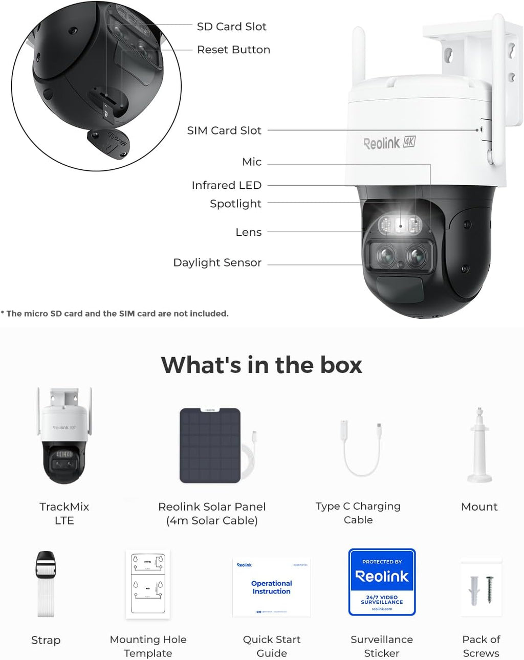 Reolink 4K Dual Lens 4G Cellular Security Camera - Wireless Outdoor, 360 PTZ, Solar Powered, 8MP Night Vision