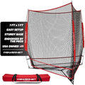 PowerNet Red Triple Threat Baseball & Softball Training Net - 3 Station Batting, Pitching & Hitting Practice, 7' x 7' Collapsible Net