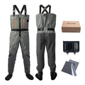 Goture 5-Layer Waterproof Zip Front Stocking Foot Waders, Breathable Fly Fishing Waders for Men Women with Handwarmer, Multiple Storage Pockets, Waist Belt, Fishing Chest Wader for Fishing XXL