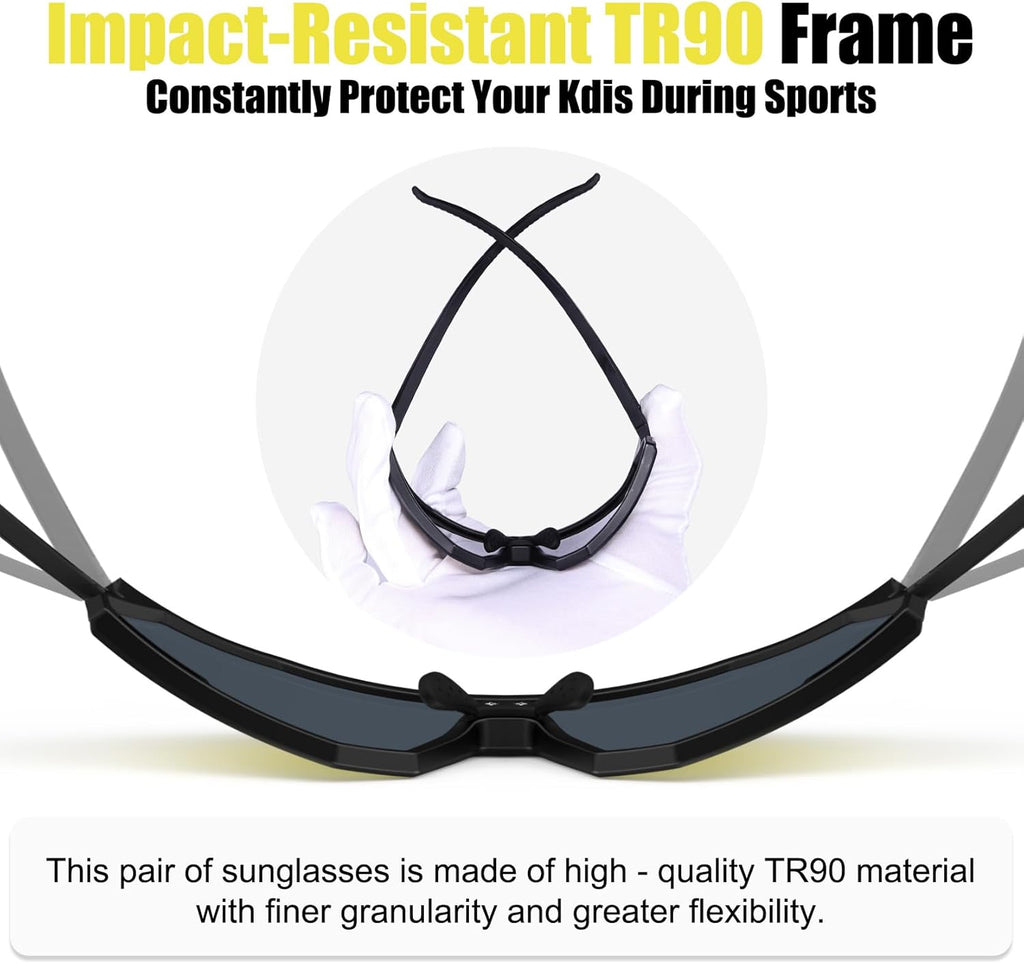 Polarized Kids Sunglasses - Ultra-Light TR90 Frame | UV400 Youth Baseball Cycling Glasses