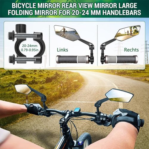 1 Pair Handlebar Bike Mirror, 360° Rotatable Scratch Resistant Glass Lens High Definition Ebike Rear View Mirrors with Mount Accessories for Mountain Bike Road Bike E-Bike