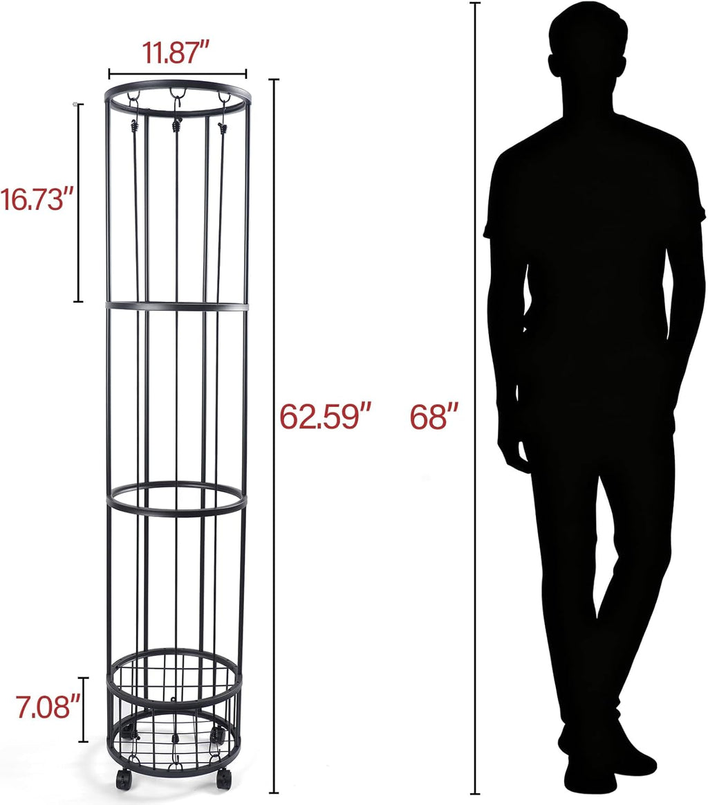 Upgrated Ball Storage Rack - Wall-Mounted Sports Equipment Organizer with Adjustable Cords | Indoor/Outdoor Use