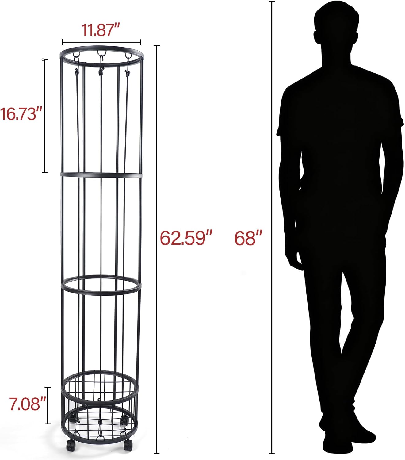 Upgrated Ball Storage Rack - Wall-Mounted Sports Equipment Organizer with Adjustable Cords | Indoor/Outdoor Use