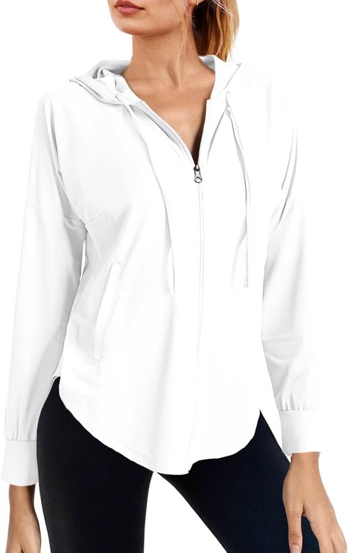 Fisoew Women's Athletic Jacket - Lightweight Zip-Up Hoodie with UPF 50+ Sun Protection | Long Sleeve Workout Top