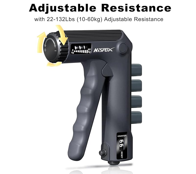 Grip Strength Trainer with Adjustable Resistance - 22-132lbs, 2-in-1 Forearm & Finger Exerciser - Black (Variation: Black)