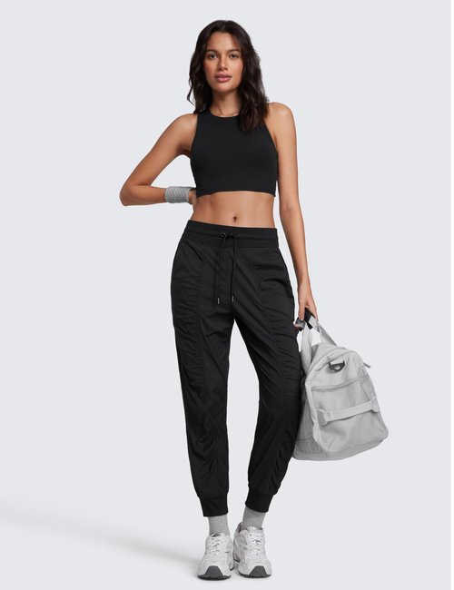CRZ YOGA Lightweight Workout Joggers for Women 26" - Outdoor Running Casual Pants with Pockets Black Large