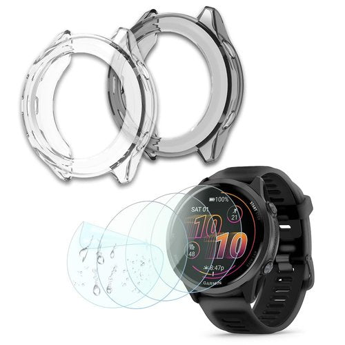 FCMEDZI Compatible for Garmin Forerunner 570 47mm Screen Protector, Case TPU Soft Frame Cover and TPU Screen Protective Film Not Tempered Glass (Pack of 4+2)(No't of 42mm)
