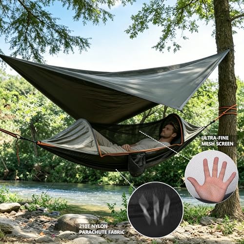 Large Camping Hammock with Mosquito Net and Rain Fly Tarp - Durable & Portable