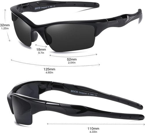DUCO Toddler Baseball Sunglasses - Unbreakable Polarized Cycling Glasses for Kids Age 4-7 | K014