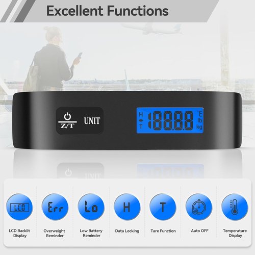 Dr.meter Luggage Scale - Digital Handheld Suitcase Scale with LCD Display & Temperature Sensor - 110 lbs, Black