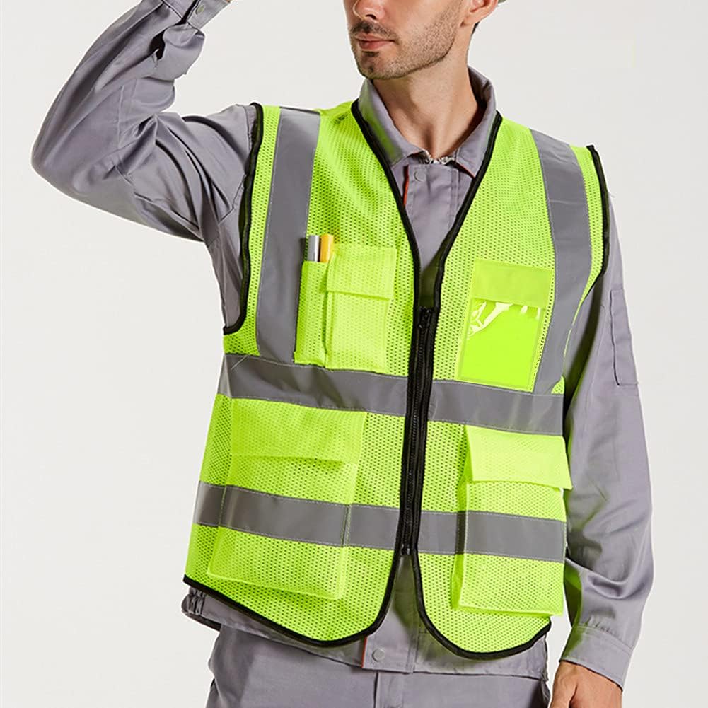 XIAKE High Visibility Reflective Safety Vest - Class 2 ANSI Compliant with Pockets for Men & Women