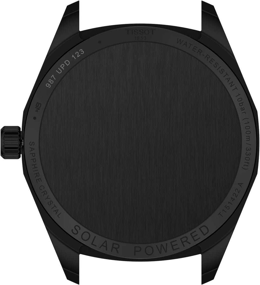 Tissot PRC 100 Solar Watch for Men - Black PVD Dial, 39mm, Stainless Steel Bracelet, Solar Quartz Movement