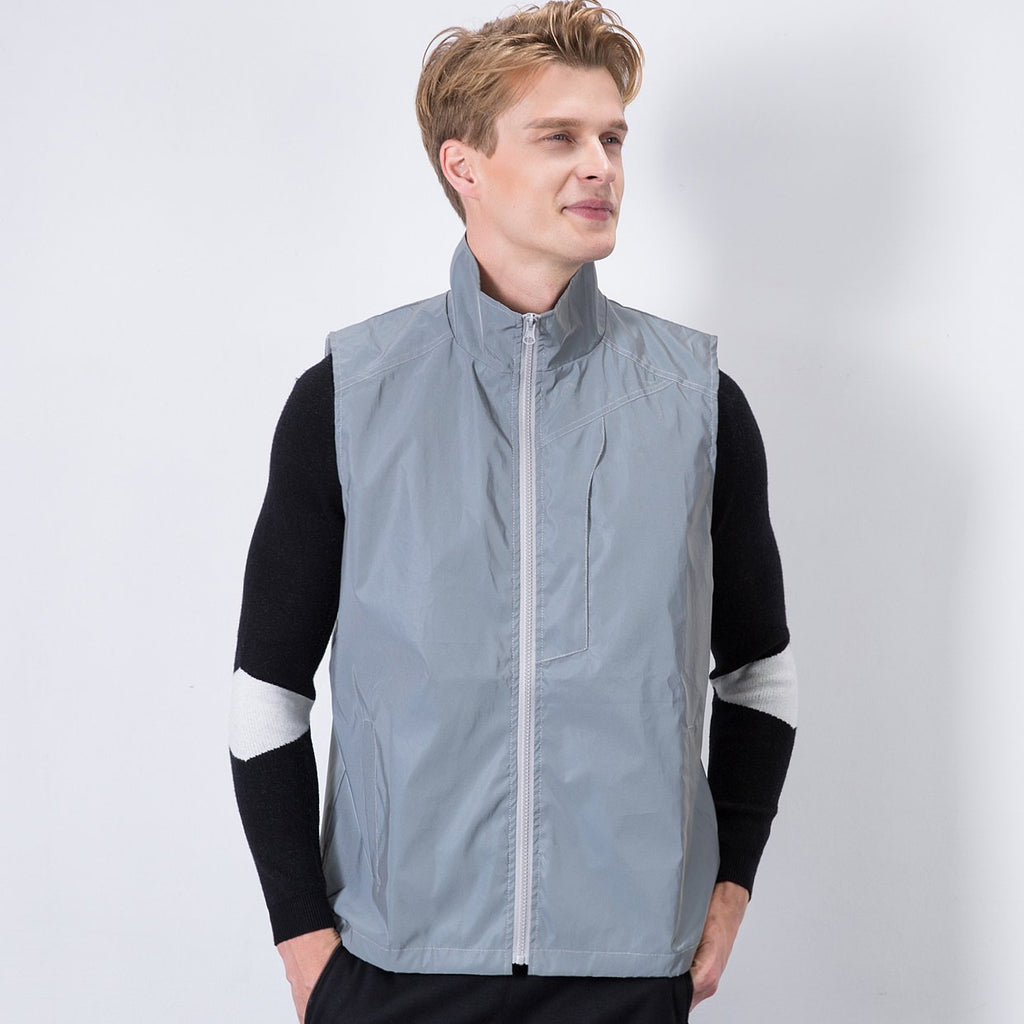 LZLRUN Men Women Reflective Vest Jacket Casual Hiphop Windbreaker Night Sporting Coat Hooded Fluorescent Clothing (XXL)