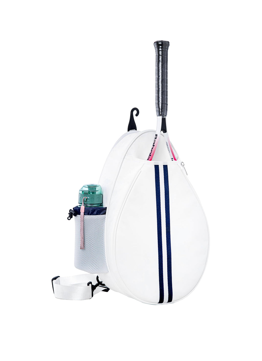 Uriyesobida White PU One Shoulder Crossbody Tennis Backpack Tennis Racket Sling Bag for Women, with Water Bottle Holder