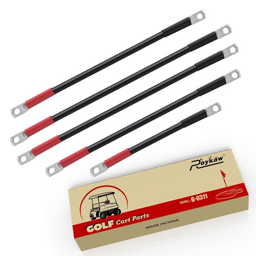 Roykaw Upgraded Golf Cart Battery Cables Kit for 48V Club Car Precedent 2008-Up (6×8V Batteries),Copper Wire, Tin-Coated,Double Wall Heat Shrink,4 Gauge,5PCS