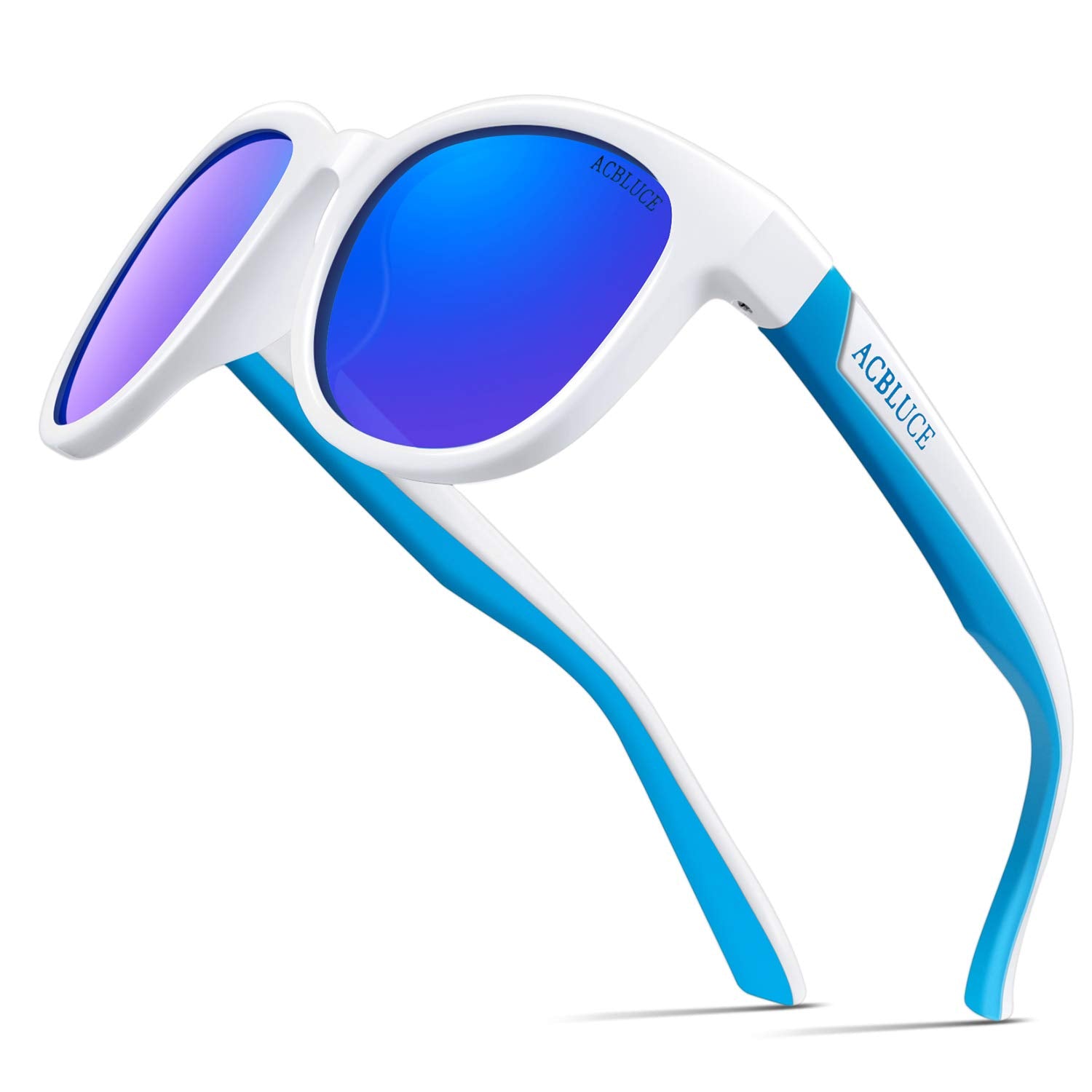 ACBLUCE Kids Polarized Sunglasses for Boys Girls Children Youth Teen Sport Glasses for Baseball Running Cycling Softball White Blue Age 6-12